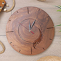 Wood wall clock, ‘Slowly but Surely’ - Handcrafted Balinese Wood Wall Clock from Indonesia