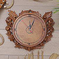 Wood wall clock, 'Time to Dream' - Artisan Crafted Wood Wall Clock from Bali