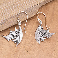 Sterling silver dangle earrings, 'Shiny Bats' - Sterling Silver Dangle Earrings with Bats