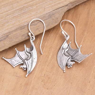 Sterling silver dangle earrings, 'Shiny Bats' - Sterling Silver Dangle Earrings with Bats