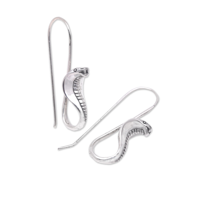 Sterling silver drop earrings, 'Cobra Hiss' - Sterling Silver Drop Earrings with Snakes