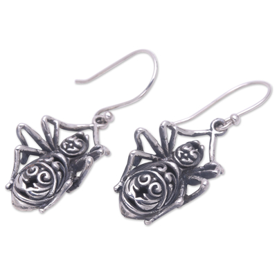 Sterling silver dangle earrings, 'Luxury Spider' - Sterling Silver Spider Dangle Earrings from Bali