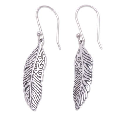 Sterling silver dangle earrings, 'Virtuous Feather' - Sterling Silver Feather Dangle Earrings from Bali