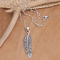 Sterling silver pendant necklace, 'Virtuous Feather'
