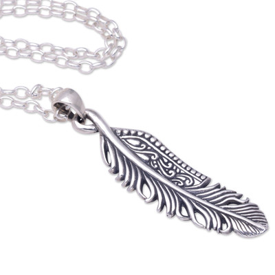 Sterling silver pendant necklace, 'Virtuous Feather' - Sterling Silver Feather Pendant Necklace from Bali