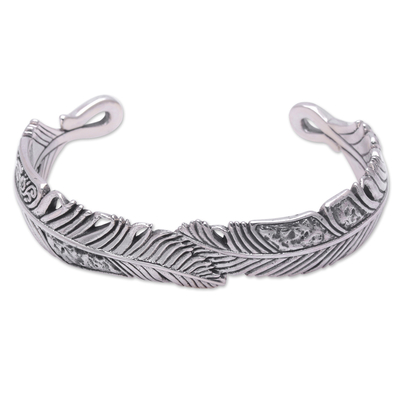 Sterling silver cuff bracelet, 'Virtuous Feather' - Sterling Silver Feather Cuff Bracelet from Bali