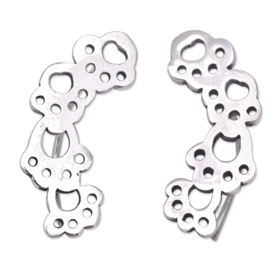Sterling silver ear climber earrings, 'Shiny Puppy' - Puppy Ear Climber Earrings Made from Sterling Silver