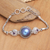 Cultured pearl and amethyst pendant bracelet, 'Eerie Sunflower' - Blue Cultured Pearl and Amethyst Pendant Bracelet from Bali