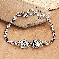 Citrine pendant bracelet, 'Yellow Garden of Bali' - Sterling Silver Citrine Pendant Bracelet with Floral Motifs