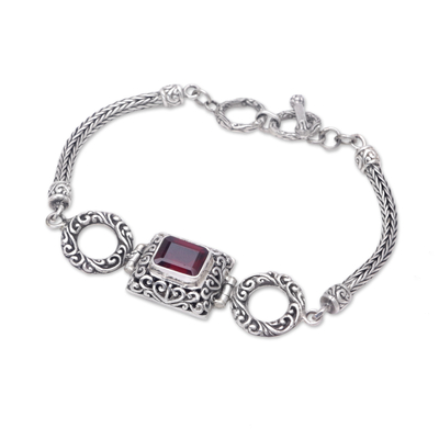 Garnet pendant bracelet, 'Two Ways Out' - Sterling Silver and Garnet Pendant Bracelet Designed in Bali