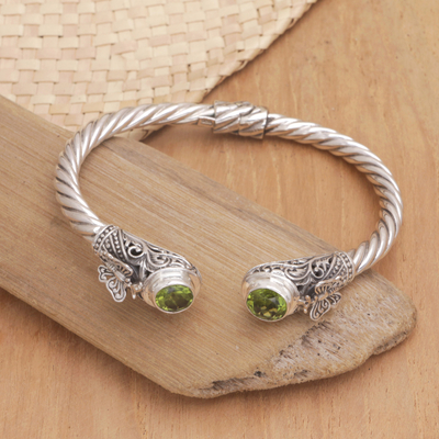 Peridot cuff bracelet, Green Butterfly