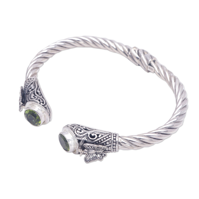 Peridot cuff bracelet, 'Green Butterfly' - Sterling Silver Butterfly Cuff Bracelet with Peridot Stones