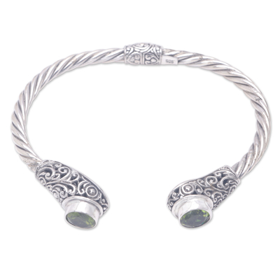 Peridot cuff bracelet, 'Green Royal Seal' - Peridot Sterling Silver Cuff Bracelet from Bali