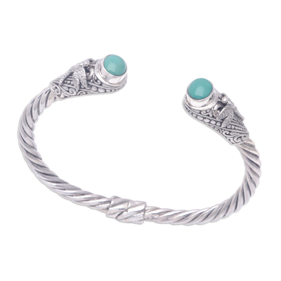 Sterling silver cuff bracelet, 'Turquoise Blue Dragonflies' - Sterling Silver Cuff Bracelet with Reconstituted Turquoise