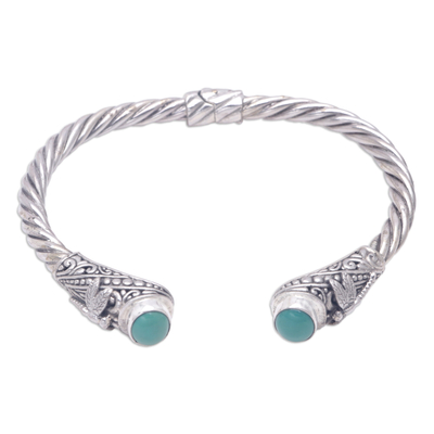 Sterling silver cuff bracelet, 'Turquoise Blue Dragonflies' - Sterling Silver Cuff Bracelet with Reconstituted Turquoise