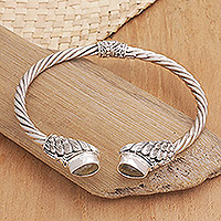 Citrine cuff bracelet, 'Stylish Citrine Feathers'