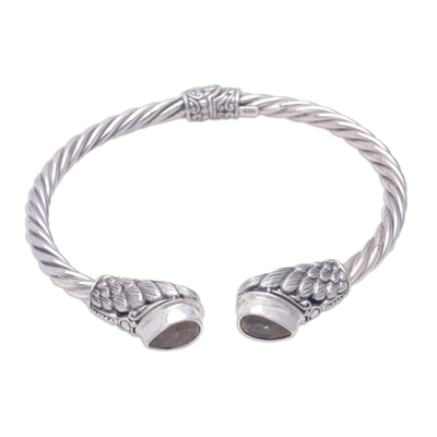 Citrine cuff bracelet, 'Stylish Citrine Feathers' - Sterling Silver Cuff Bracelet with Citrine Stones