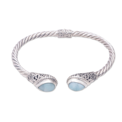 Larimar cuff bracelet, 'Sky Blue Bali' - Sterling Silver and Larimar Cuff Bracelet from Bali