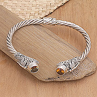 Citrine cuff bracelet, 'Citrine Dragonflies'