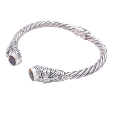 Citrine cuff bracelet, 'Citrine Dragonflies' - Sterling Silver Cuff Bracelet with Faceted Citrine Stones