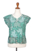 Embroidered lace top, 'Viridian Fall' - Embroidered Viridian Rayon Top with Leafy Motifs thumbail