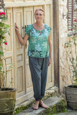 Embroidered lace top, 'Viridian Fall' - Embroidered Viridian Rayon Top with Leafy Motifs