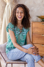 Embroidered lace top, 'Viridian Fall' - Embroidered Viridian Rayon Top with Leafy Motifs