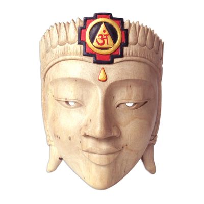 Holzmaske - Krokodilholzmaske mit handbemaltem Ongkara-Symbol