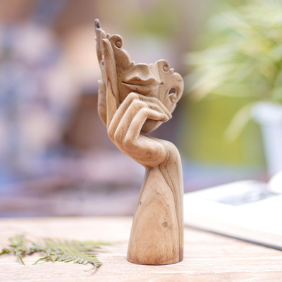 Escultura de madera - Escultura balinesa de madera de hibisco tallada a mano