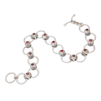 Garnet link bracelet, 'Embrace in Red' - Balinese Artisan Crafted Silver and Garnet Link Bracelet