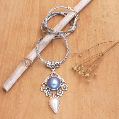 collar con colgante de perlas cultivadas - Collar con colgante de plata de ley con perlas cultivadas