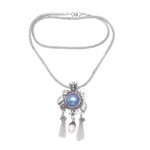 Multi-gemstone pendant necklace, 'Traditional Butterfly' - Sterling Silver Multi-Gemstone Pendant Necklace from Bali