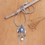 Multi-gemstone pendant necklace, 'Traditional Butterfly' - Sterling Silver Multi-Gemstone Pendant Necklace from Bali
