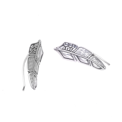 Pendientes trepadores de plata de primera ley - Aretes trepadores de plumas hechos de plata esterlina