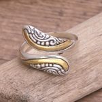 Gold accented sterling silver wrap ring, 'Golden Viper' - Gold Accented Sterling Silver Wrap Ring Handmade in Bali