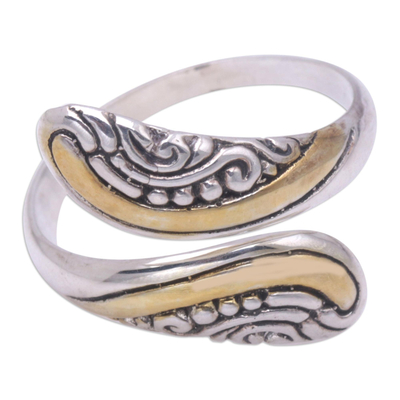 Gold accented sterling silver wrap ring, 'Golden Viper' - Gold Accented Sterling Silver Wrap Ring Handmade in Bali