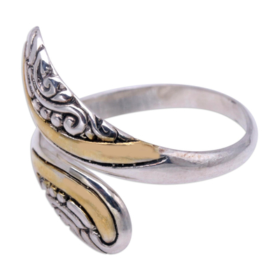 Gold accented sterling silver wrap ring, 'Golden Viper' - Gold Accented Sterling Silver Wrap Ring Handmade in Bali