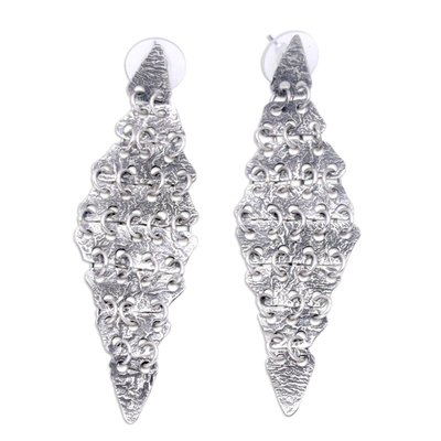 Sterling silver waterfall earrings, 'Cascade of Modernity' - Handcrafted Textured Sterling Silver Waterfall Earrings
