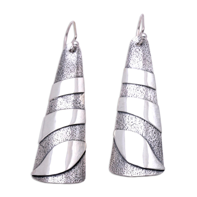 Sterling silver dangle earrings, 'Modern Sand' - Modern Sterling Silver Dangle Earrings from Bali