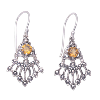 Balinese Sterling Silver and Citrine Dangle Earrings