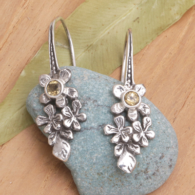 Citrine drop earrings, 'Blooms in Winter' - Sterling Silver Drop Earrings with Citrine Stones