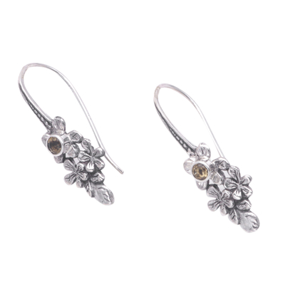 Citrine drop earrings, 'Blooms in Winter' - Sterling Silver Drop Earrings with Citrine Stones