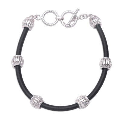 Sterling silver beaded bracelet, 'Charming Glamour' - Cord Bracelet with Sterling Silver Beads Crafted in Bali
