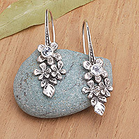 Blue topaz drop earrings, 'Blooms in Snow' - Sterling Silver Drop Earrings with Blue Topaz Stones