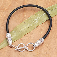 Sterling silver cord bracelet, 'A Glance at You' - Cord Bracelet with Sterling Silver Accents Crafted in Bali