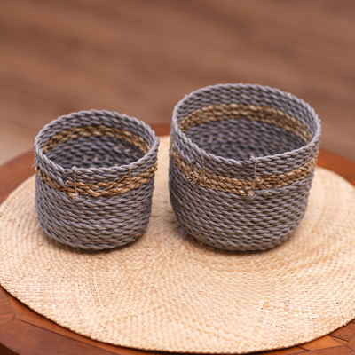 2 Nesting Baskets Handmade with Natural Fibers in Indonesia - Line