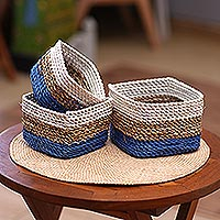 Natural fiber nesting baskets, 'Beach Knick' (set of 3) - 3 Nesting Baskets Handmade with Natural Fibers in Indonesia