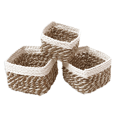 Natural fiber nesting baskets, 'Slantwise Charm' (set of 3) - 3 Nesting Baskets Handmade with Natural Fibers in Indonesia