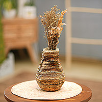 Natural fiber decorative vase, 'Nature's Imagination' - Natural Fiber Decorative Vase Handcrafted in Java