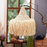 Natural fiber hanging lampshade, 'Wild Cone' - Handcrafted Natural Fiber Hanging Lampshade from Java